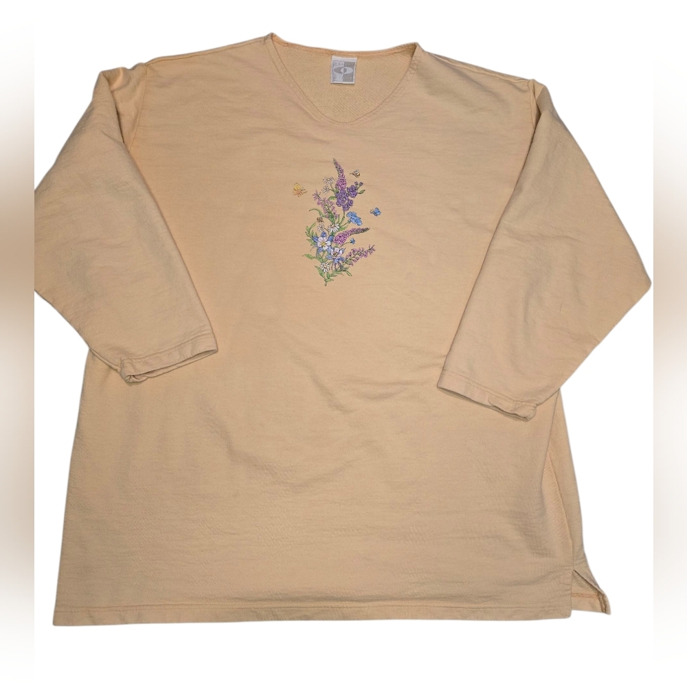 Vintage Grandmacore Oyster Bay Floral Decal Terry Cotton Crewneck Large XL‎